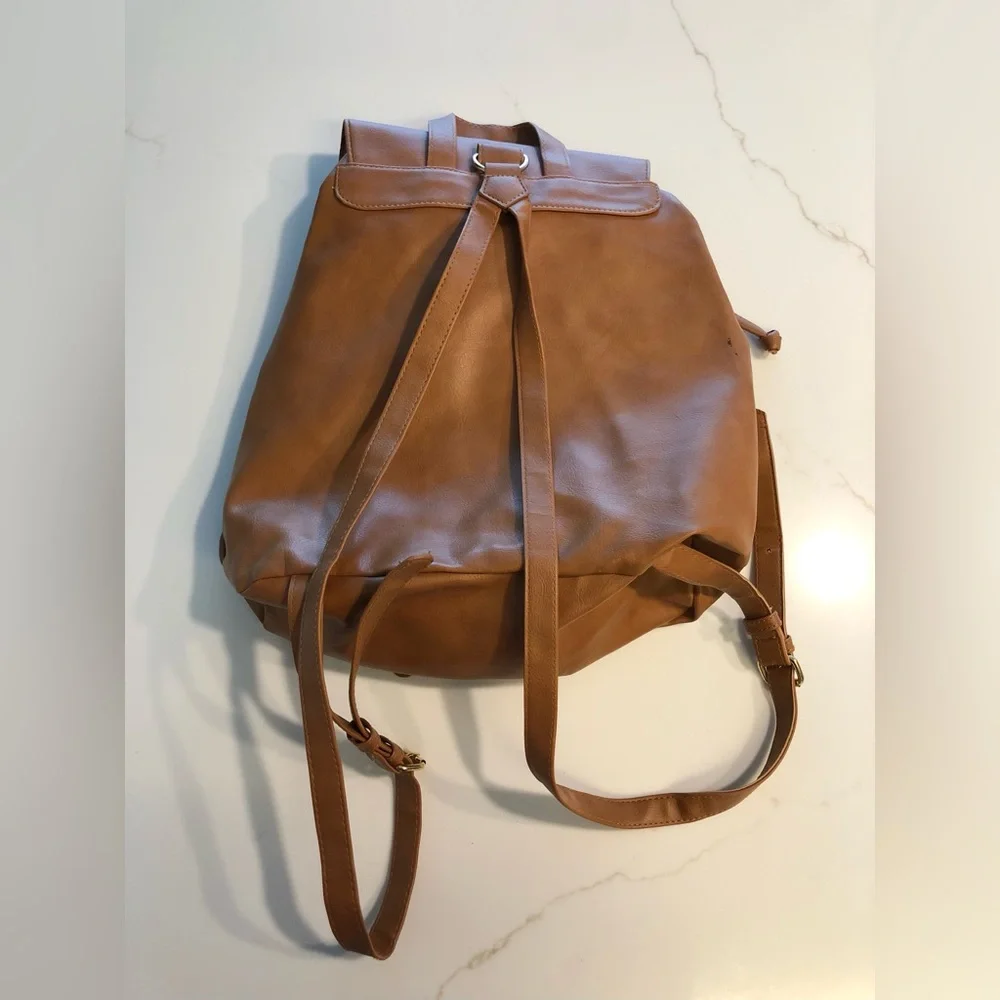 NWOT Brown Faux Leather Backpack OS_8